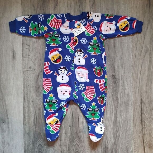 New The Children's Place 0-3 Months Christmas Fleece‎ Footed One Piece Pajama - Picture 2 of 7